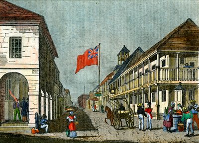 Kruising van Harbour Street en King Street, Kingston, Jamaica, ca. 1835 door Unbekannt