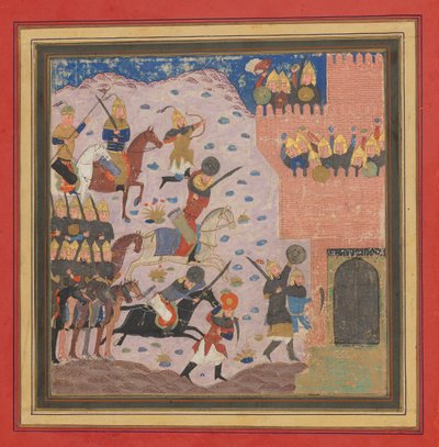 Kai Khusrau, Gudarz en Giv veroveren het fort van de demon, Bahman ..., ca. 1430-40 door Unbekannt