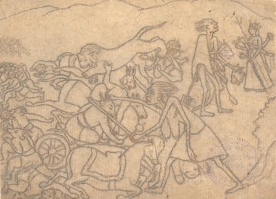 Kali presenteert de hoofden van Chanda en Munda aan Durga...de Devi Mahatmya..., ca. 1780 door Unbekannt
