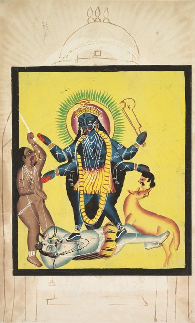 Kali die op Shiva staat, 1800s door Unbekannt