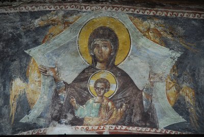 Kariye Camii (St Sauveur In Chora kerk) fresco: Maagd en kind, Istanboel, Turkije door Unbekannt