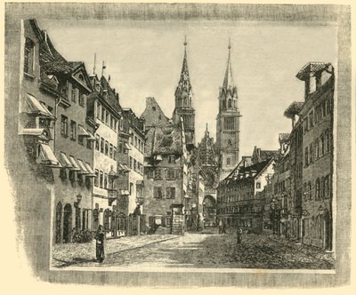 Karolinen-Strasse en de kerk van St. Lawrence, Neurenberg door Unbekannt