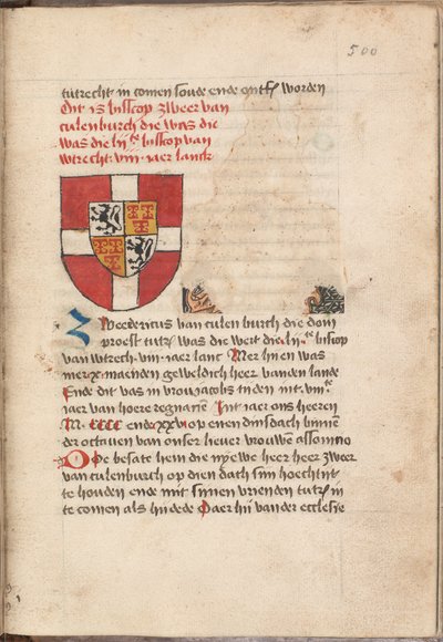 Kattendijkekroniek - Die historie of die cronicke van Hollant, van Zeelant ende van Vrieslant ende van den stichte van Uutrecht ende van veel landen die men hierna nomen sal - KB KW 1900 A 008, folium 500r door Unbekannt