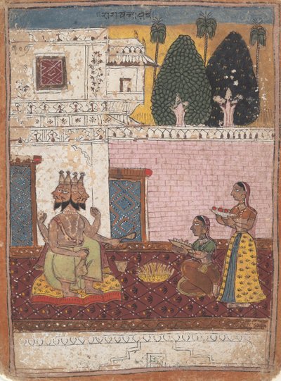Khambavati Ragini...uit een Verspreide Ragamala Serie Krans van Muzikale Modi, 1700-1725 door Unbekannt