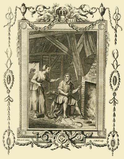 Koning Alfred vermomd berispt door de vrouw van de veehouder omdat hij de taarten liet verbranden, c878, 1783 door Unbekannt
