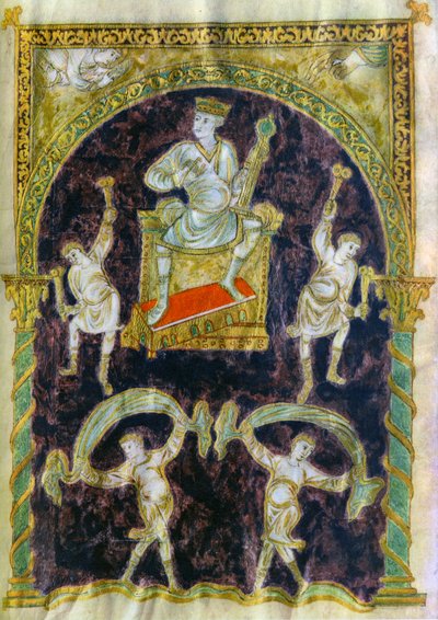 Koning David op de troon, dansers, eind 9e eeuw 890-900, Abdij van St Gall door Unbekannt