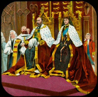 Koning Edward VII en koningin Alexandra, Staatsopening van het Parlement, Westminster, c1902-1909 door Unbekannt