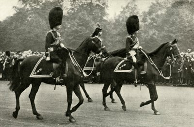 Koning George rijdt met wijlen koning George V en de Prins van Wales, 1928, 1937 door Unbekannt
