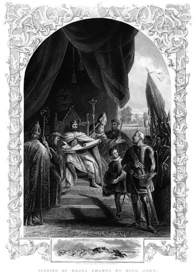 Koning Jan 1167-1216 ondertekent de Magna Carta in Runnymede, 1215 door Unbekannt