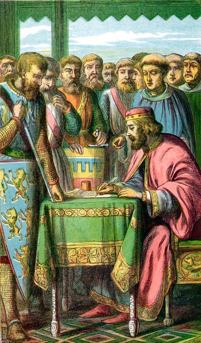 Koning Jan ondertekent de Magna Carta in Runnymede, Surrey, 15 juni 1215 door Unbekannt