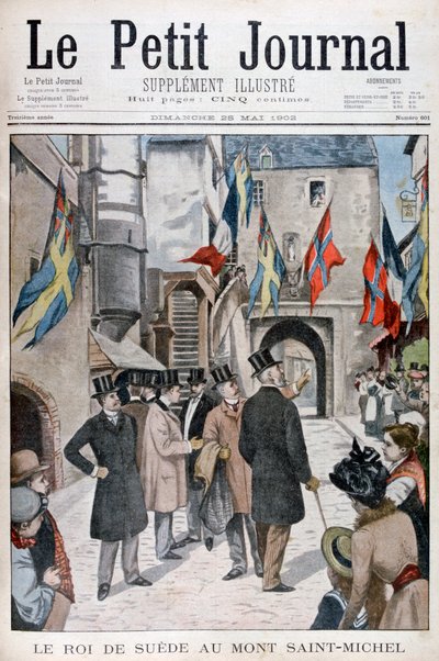 Koning Oscar II van Zweden bezoekt Mont Saint-Michel, Normandië, Frankrijk, 1902 door Unbekannt