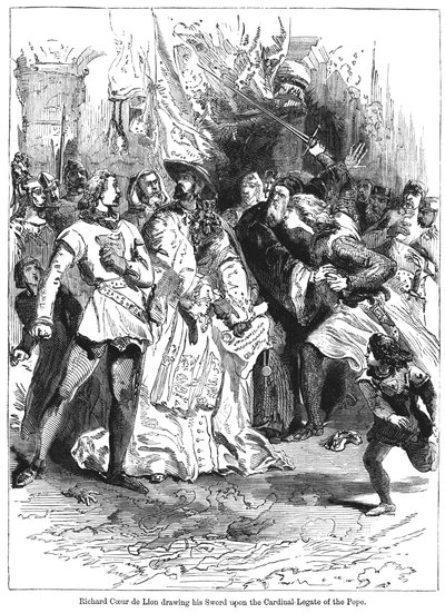 Koning Richard I 1157-1199 trekt zijn zwaard tegen de kardinaal-legaat van de paus door Unbekannt