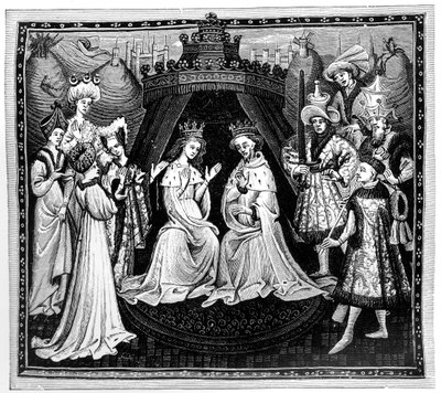 Koning, koningin en hof, c1450, 1910 door Unbekannt