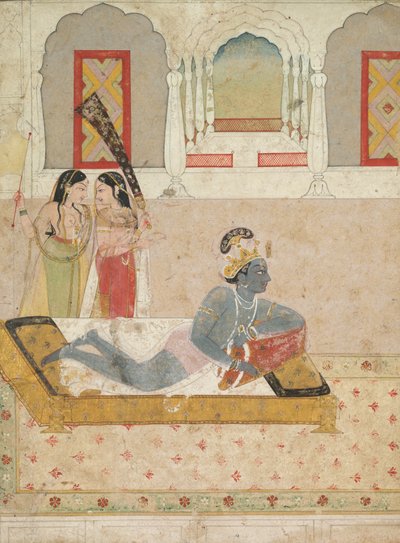 Krishna wacht op Radha, ca. 1750-1760 door Unbekannt