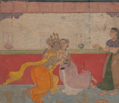 Krishna Kust Radha: Pagina uit de Boston Rasikapriya Minnaars Brevier door Unbekannt