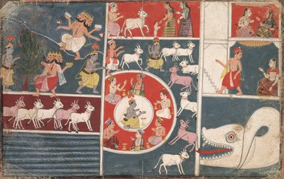 Krishna speelt de fluit en andere episodes uit de Bhagavata Purana, ca. 1650 door Unbekannt
