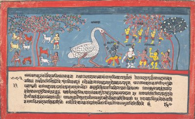 Krishna doodt Bakasura, de kraandemon, uit een verspreide Bhagavata Purana door Unbekannt