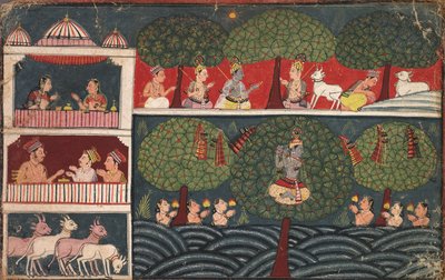 Krishna steelt de kleren van de Gopi