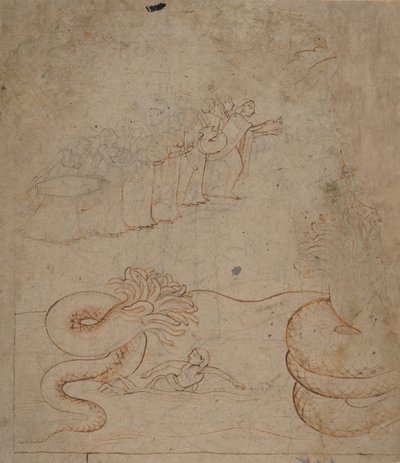 Krishna onderwerpt de slang Kaliya in de Yamuna-rivier, ca. 1780 door Unbekannt