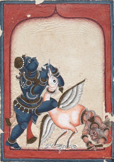 Krishna verslaat Vakasura, late 1700s door Unbekannt