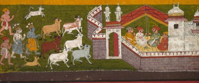 Krishna en Balarama naderen Mathura, ca. 1740-1750 door Unbekannt