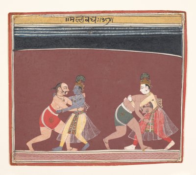 Krishna en Balarama vechten tegen de Boze Koning Kamsa