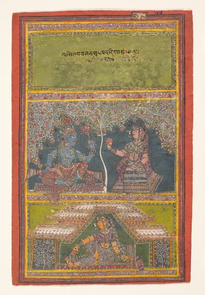 Krishna en Radha in gesprek: Pagina uit een verspreide Gita Govinda..., 18e eeuw door Unbekannt