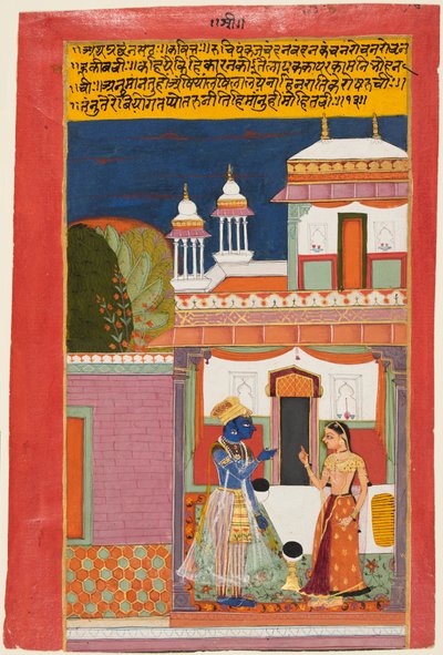 Krishna en Radha ruziën, uit een Rasikapriya, ca. 1680 door Unbekannt