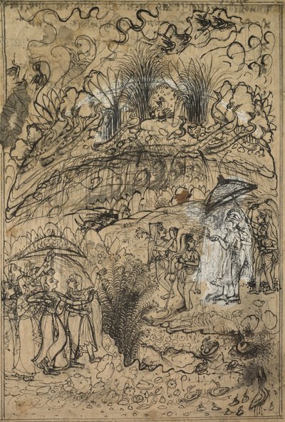 Krishna en Radha onder de berg Govardhan, ca. 1720 door Unbekannt