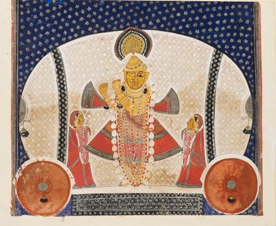 Krishna als Shrinathji die een fluit speelt door Unbekannt