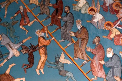 Kykkos-klooster, Cyprus. De Ladder van Goddelijke Opstijging met de goeden rechts en de slechten links, Pedoulas, Cyprus door Unbekannt