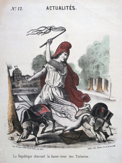 La Republique Chassant la Basse-cour des Tuilleries, allegorische cartoon, 1870-1871 door Unbekannt