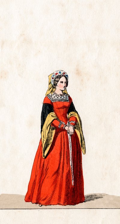 Hofdame, kostuumontwerp voor Shakespeares toneelstuk, Henry VIII, 19e eeuw door Unbekannt