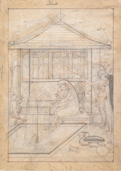 Dame die op het punt staat een Waterpijp te Roken, ca. 1790 door Unbekannt