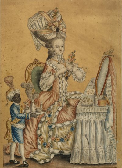 Dame bij een toilet met een zwarte jongen, 1770s door Unbekannt