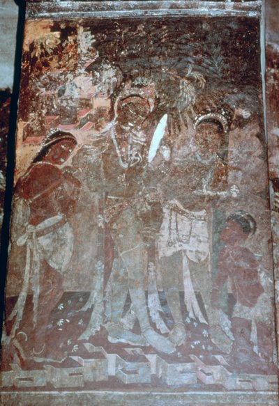 Dame bij haar toilet, grotschildering, Ajanta, India. 1e-5e eeuw door Unbekannt