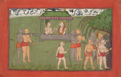 Lakshmana en Sugriva worden door Palankijn gedragen om Rama