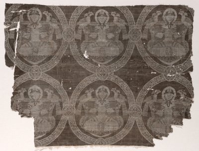 Lampasfragment met zittende prins die valken vasthoudt in kufische medaillons, 1654-1955 door Unbekannt