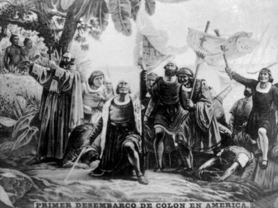 Landing van Columbus in Amerika, 15e eeuw, jaren 1920 door Unbekannt