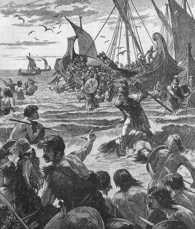 Landing van de Romeinen aan de kust van Kent door Unbekannt