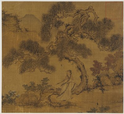 Landschap: een man onder een den, Ming-dynastie, 1368-1644 door Unbekannt