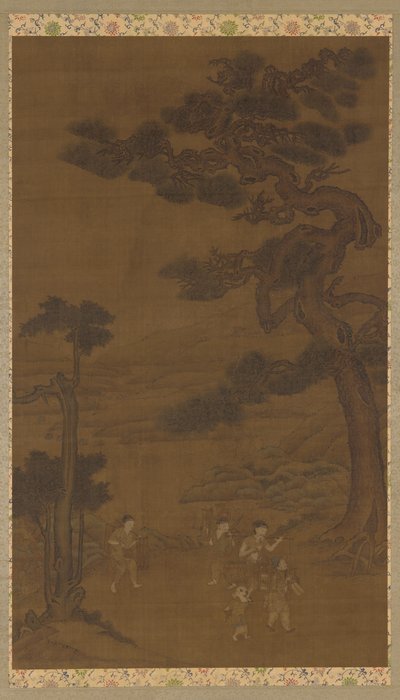 Landschap: ambachtslieden onder een grote den, Ming-dynastie door Unbekannt