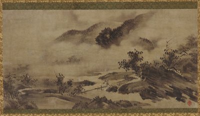 Landschap: bergen, mist en stroom door Unbekannt