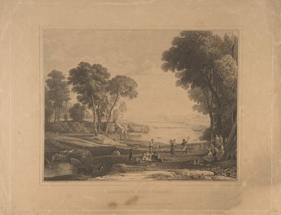 Landschap met Figuren Na Het Huwelijk van Isaac en Rebecca, 1648, gepubliceerd 1830 door Unbekannt
