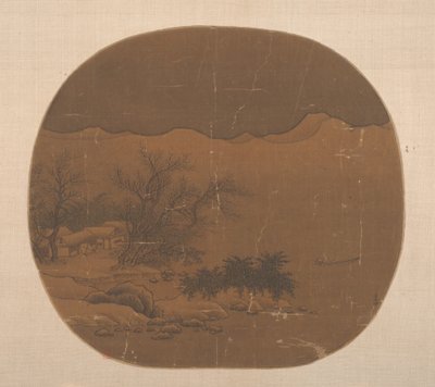 Landschap met vissersdorp en boot op het meer door Unbekannt