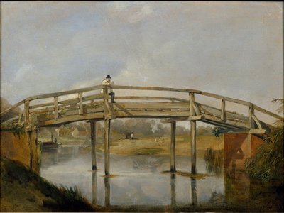 Landschap met een rivier en brug, c1830 door Unbekannt