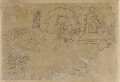Landschap met een figuur van de Maagd Maria door Unbekannt