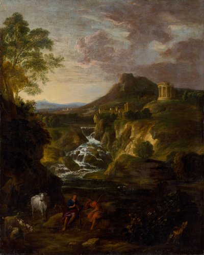 Landschap met de watervallen van Tivoli door Unbekannt