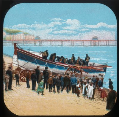 Het lanceren van de reddingsboot, ca. 1900 door Unbekannt