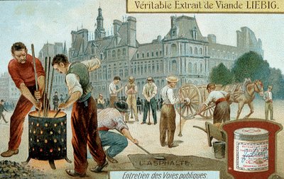 Aanbrengen van een asfaltlaag op een straat in Parijs, ca. 1900 door Unbekannt